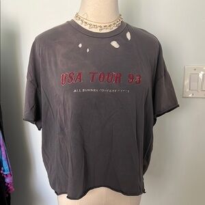 Zara Gray Crop Top with Red Graphic Short Sleeve